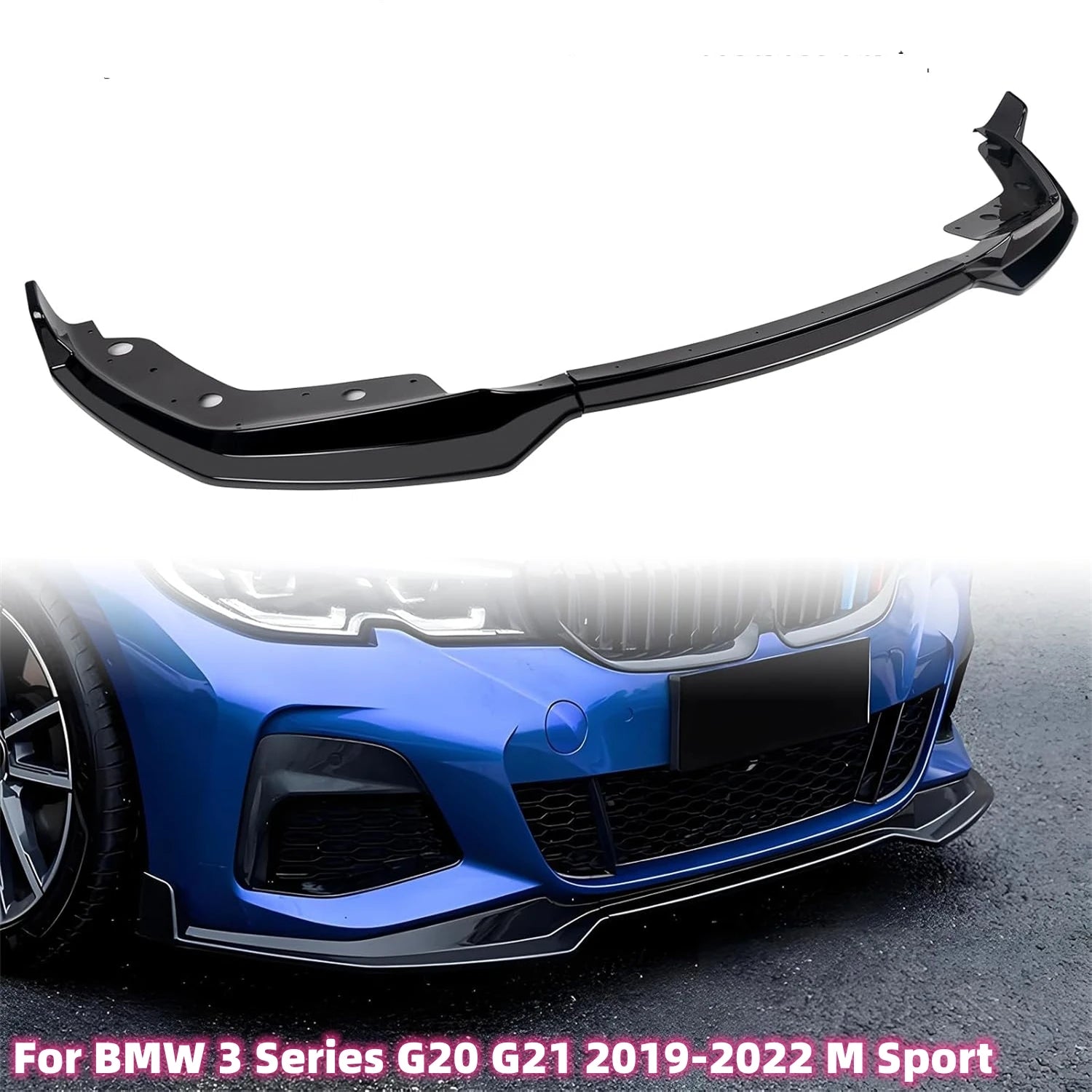 BMW 3 Series G20 G21 320i 330i 2019-2022 Front Bumper Splitter Lip - Gloss Black